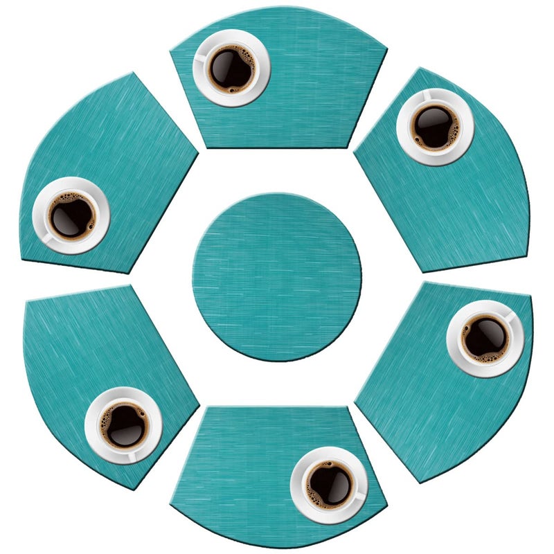 PIGCHCY Wedge Shaped Placemats Set of 6 with Centerpiece Round Mats Washable Kitchen Placemats Heat-Resistant Table Mats (Teal Blue) - Image 4